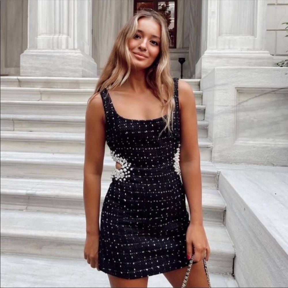 ZARA textured pearl embellished dress NWOT